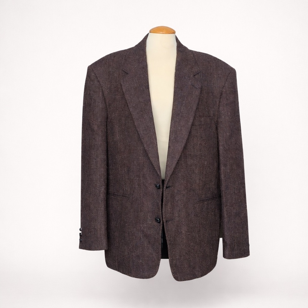 VINTAGE - Protocole Tweed Blazer Oversized Women Blue Fleck Structured Jacket - Picture 2 of 12